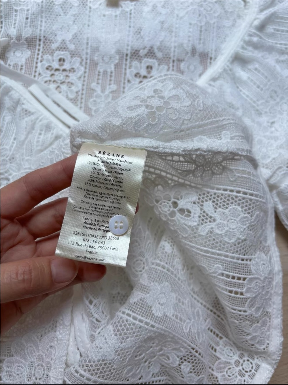 SEZANE MARIELE SHIRT Lace Ruffle V-Neck Blouse, S M L - Picture 4 of 8